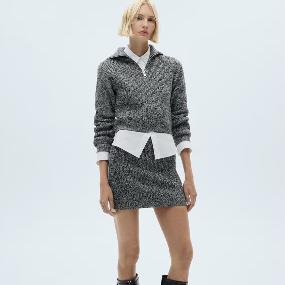 Chic! Mango MNG Gray Women's Zip Sweater and Skirt Set NWOT Size Small